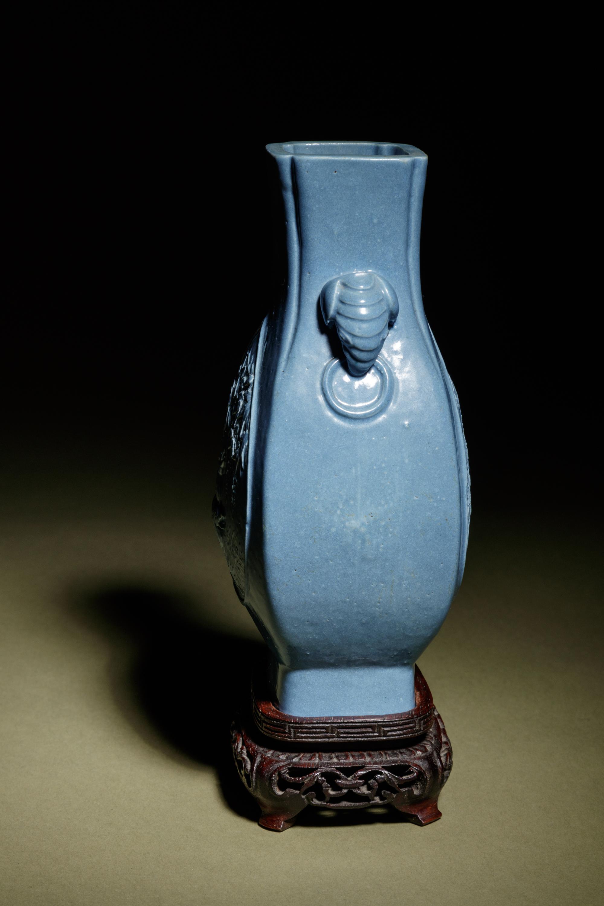 A Blue Glazed Porcelain Fanghu Vase