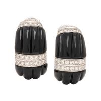 Onyx, Diamond, and White Gold Half Hoop Earrings