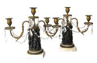Pair of bronze, marble and gilt metal three-light candelabra french, 19th century