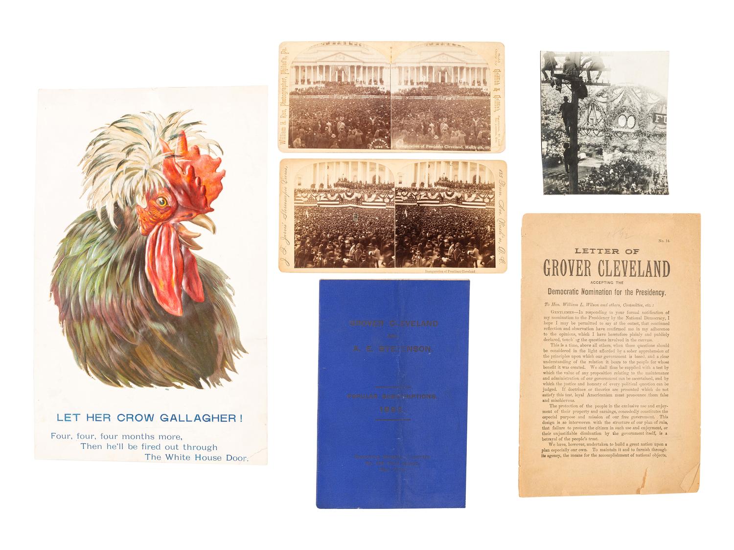 [1888 and 1892 ELECTION]. A group of ephemera related from the 1888 presidential campaigns of Benjamin Harrison and Grover Cleveland, comprising:
