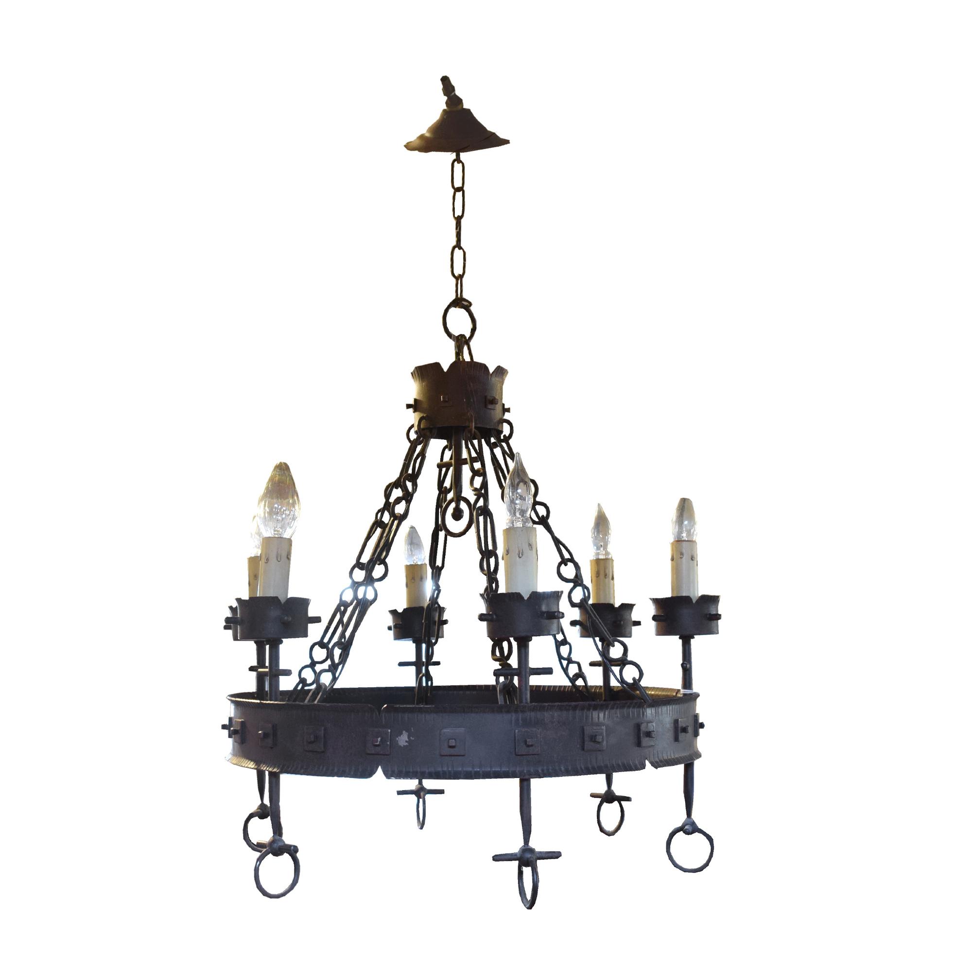 A Wrought Iron Chandelier 23" W x 23" D x 24" H — United States, Circa 1930