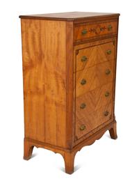 A French Empire Style Burl and Walnut Veneered Tall Chest — 20th Century