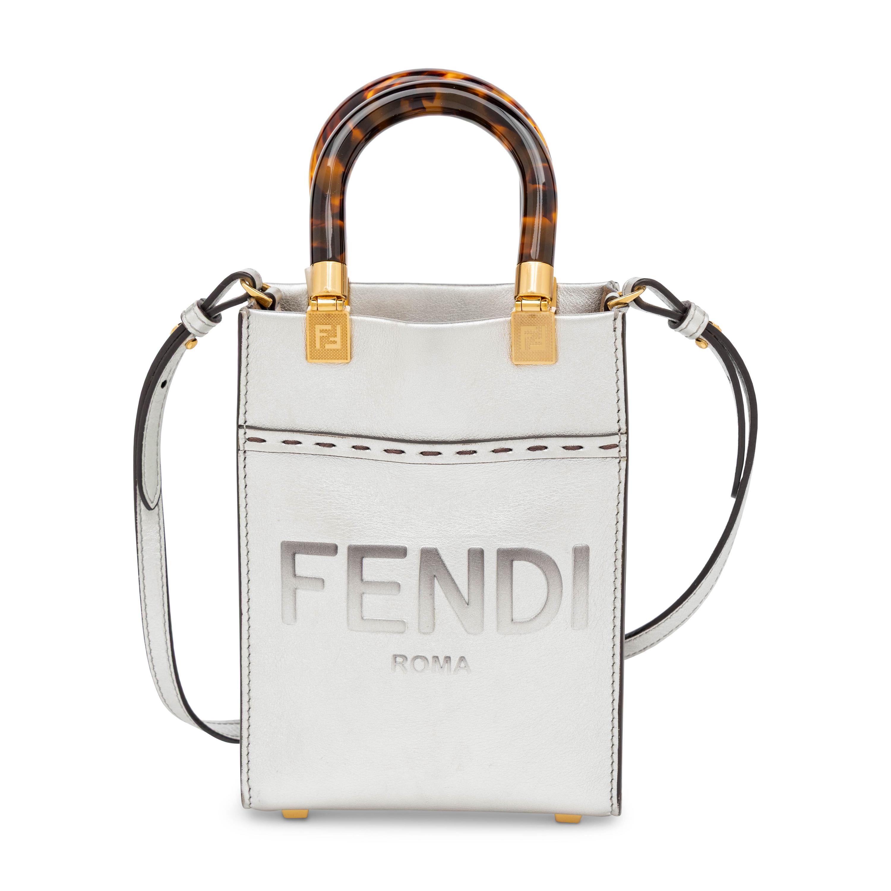 Fendi, Metallic Silver Mini Sunshine Shopper Tote