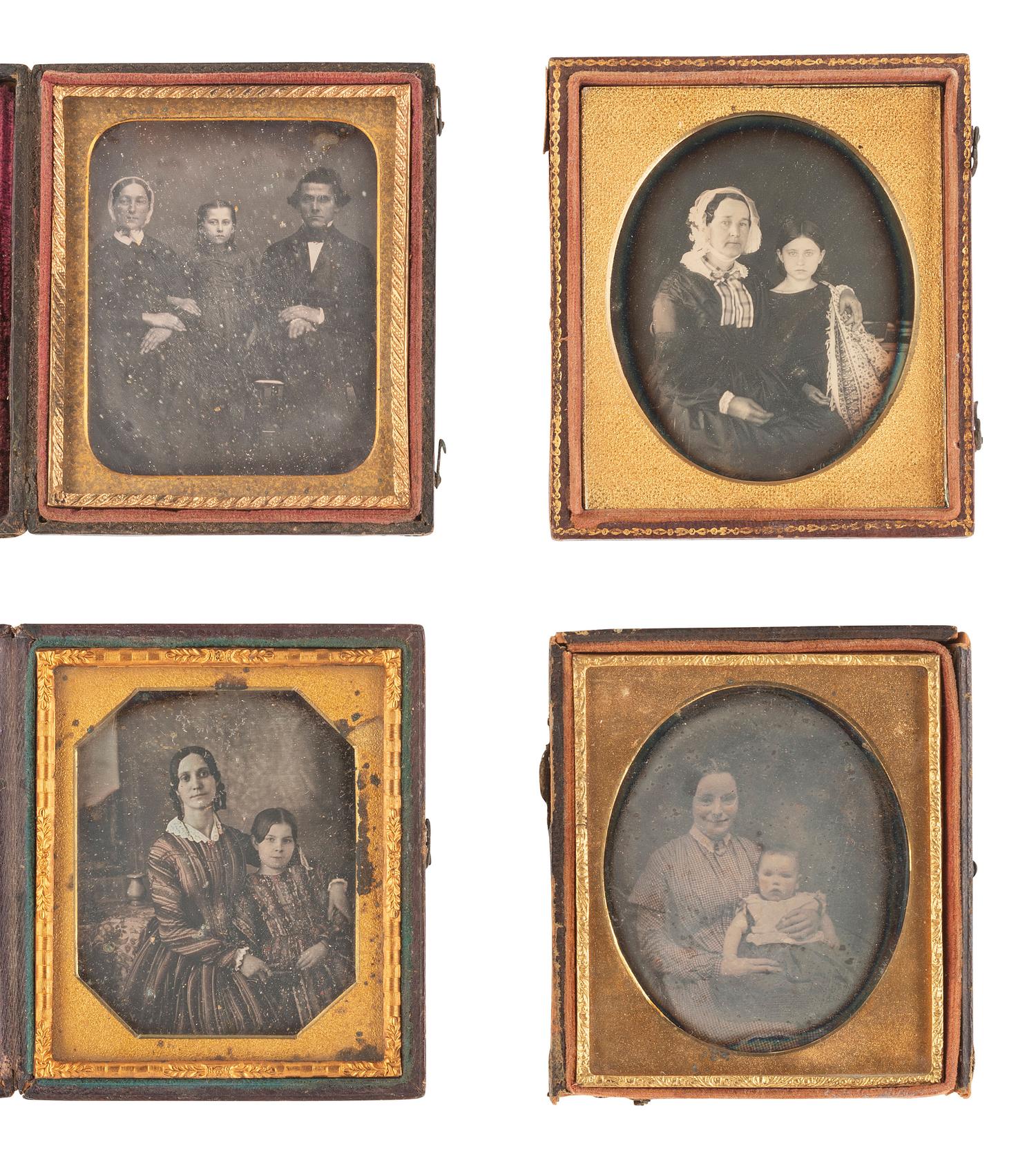 [EARLY PHOTOGRAPHY]. 16 charming sixth plate daguerreotypes of parents with their children.