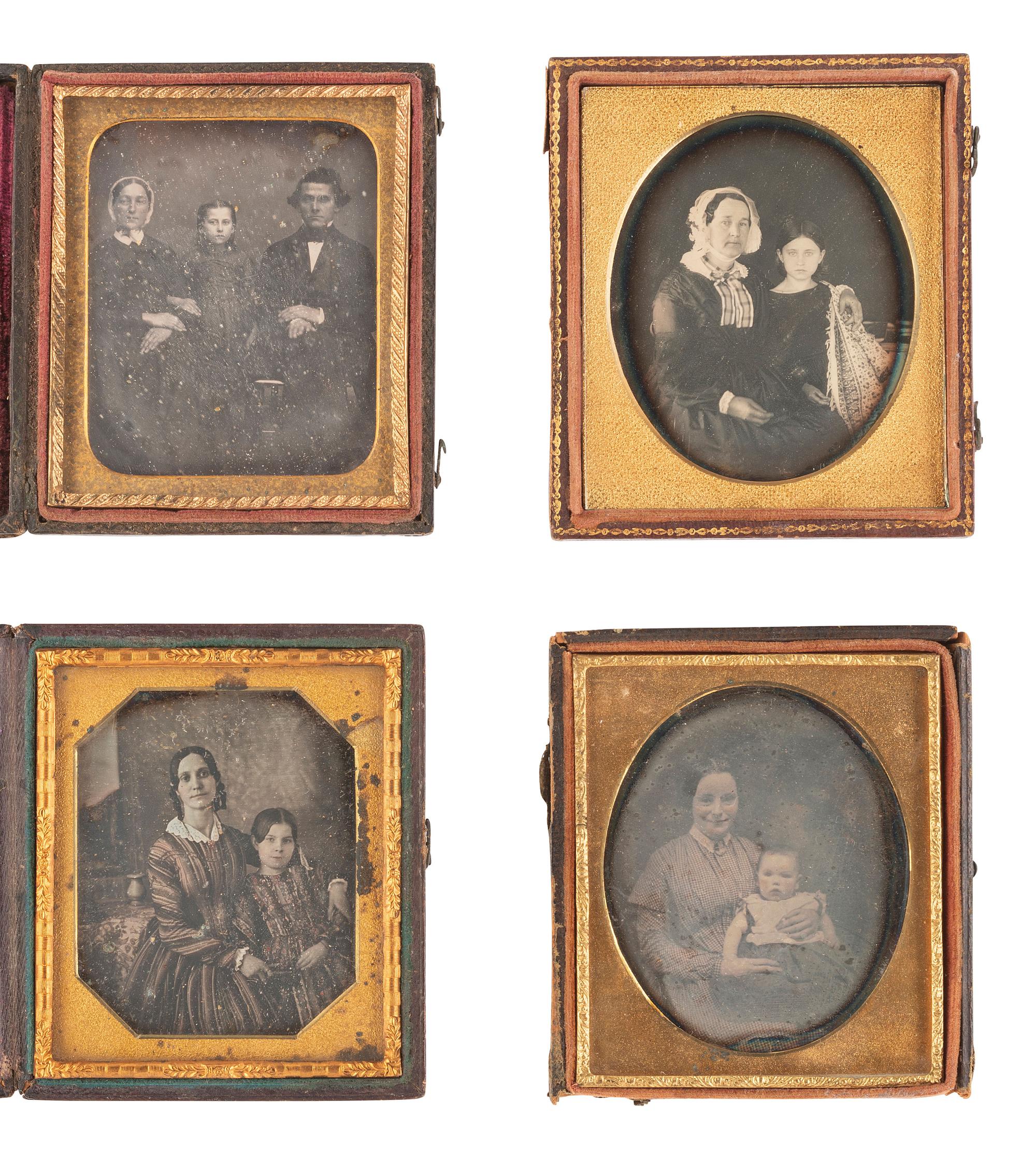 [EARLY PHOTOGRAPHY]. 16 charming sixth plate daguerreotypes of parents with their children.