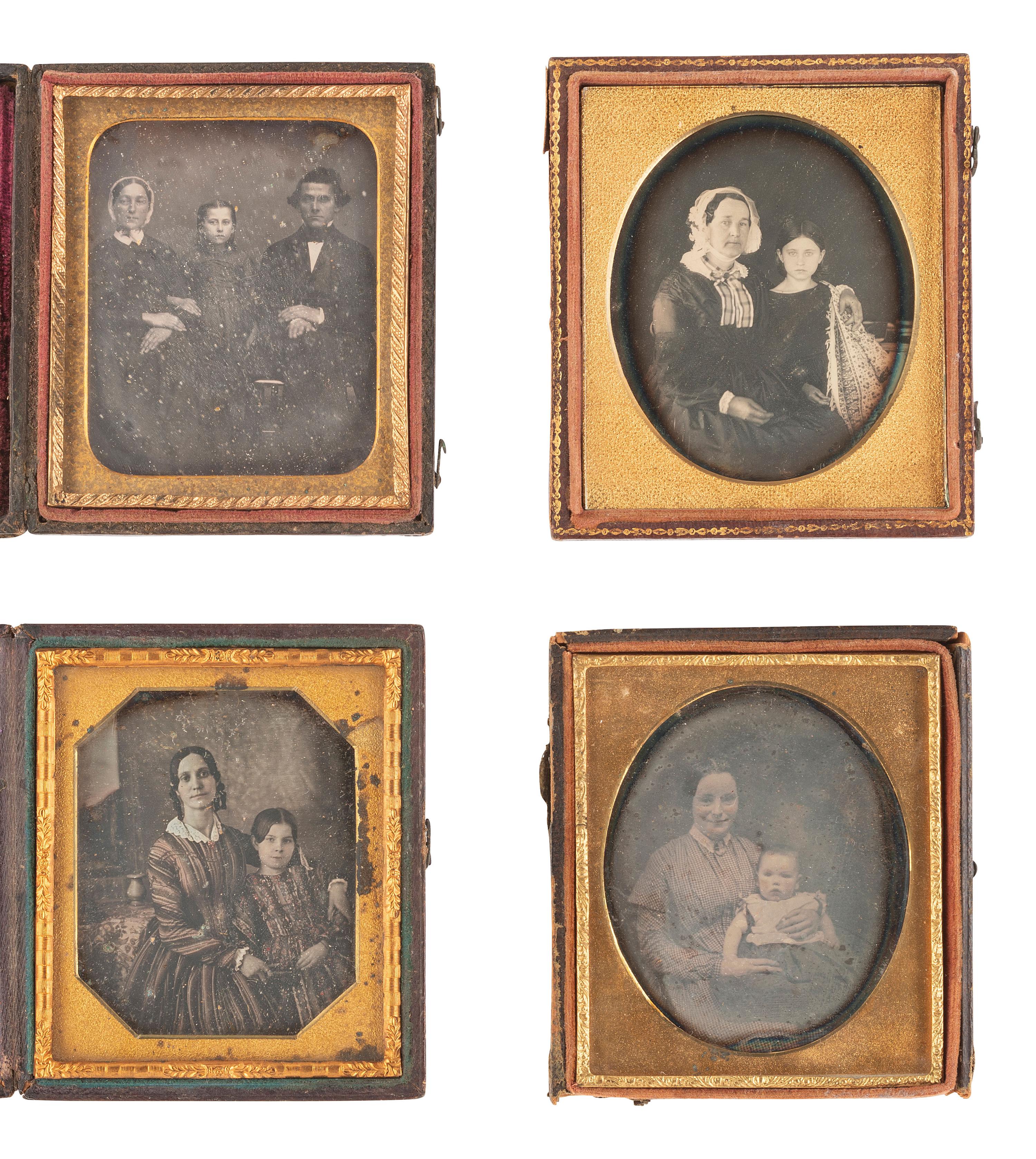 [EARLY PHOTOGRAPHY]. 16 charming sixth plate daguerreotypes of parents with their children.