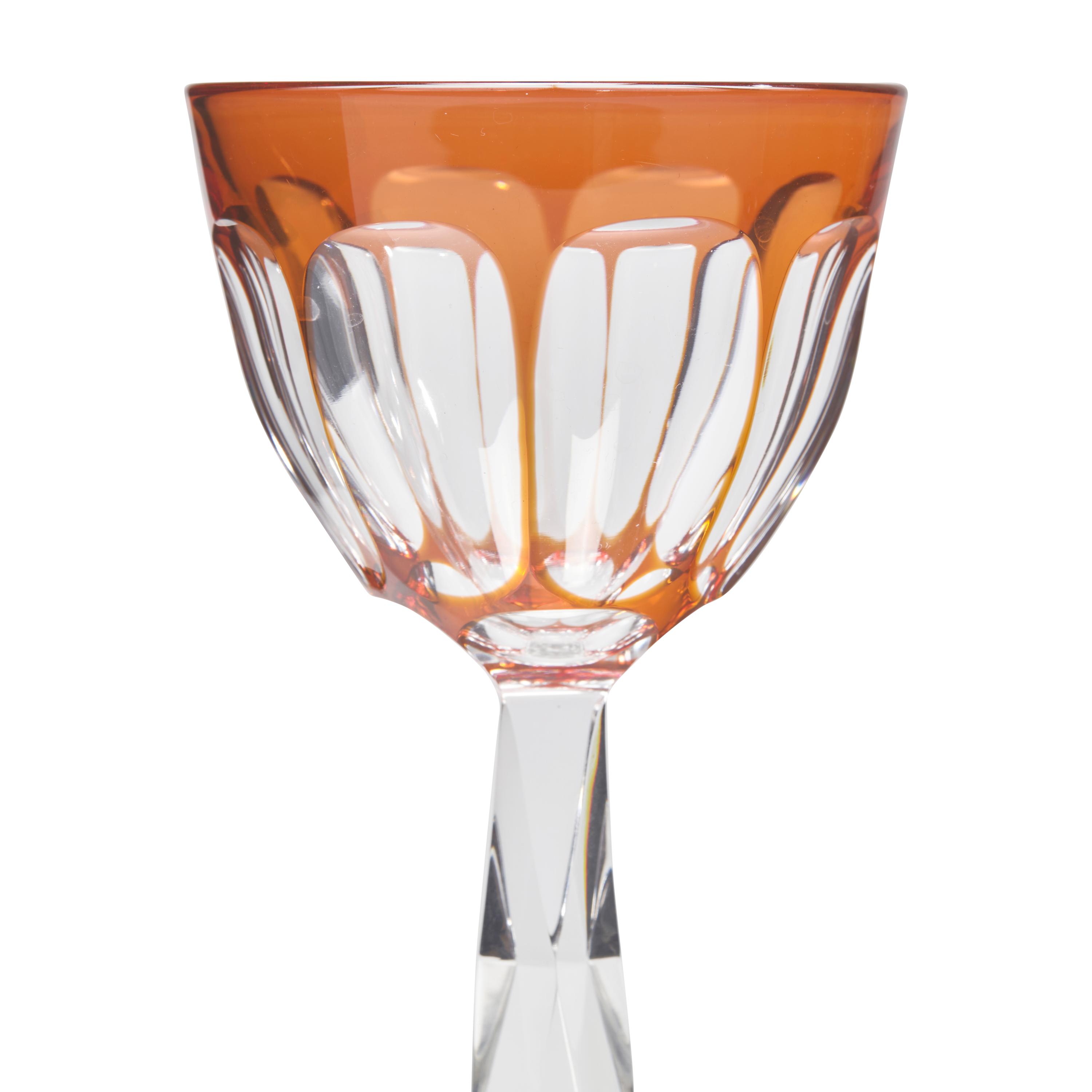 A Set of Six Baccarat Orange Cut-to-Clear Hock Wine Glasses