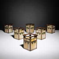 Slag glass shades, six, c. 1908 Handel Glass, USA