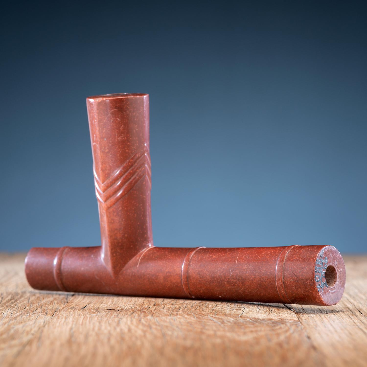 Western Great Lakes Polychrome Pipe Stem, with Catlinite Bowl
