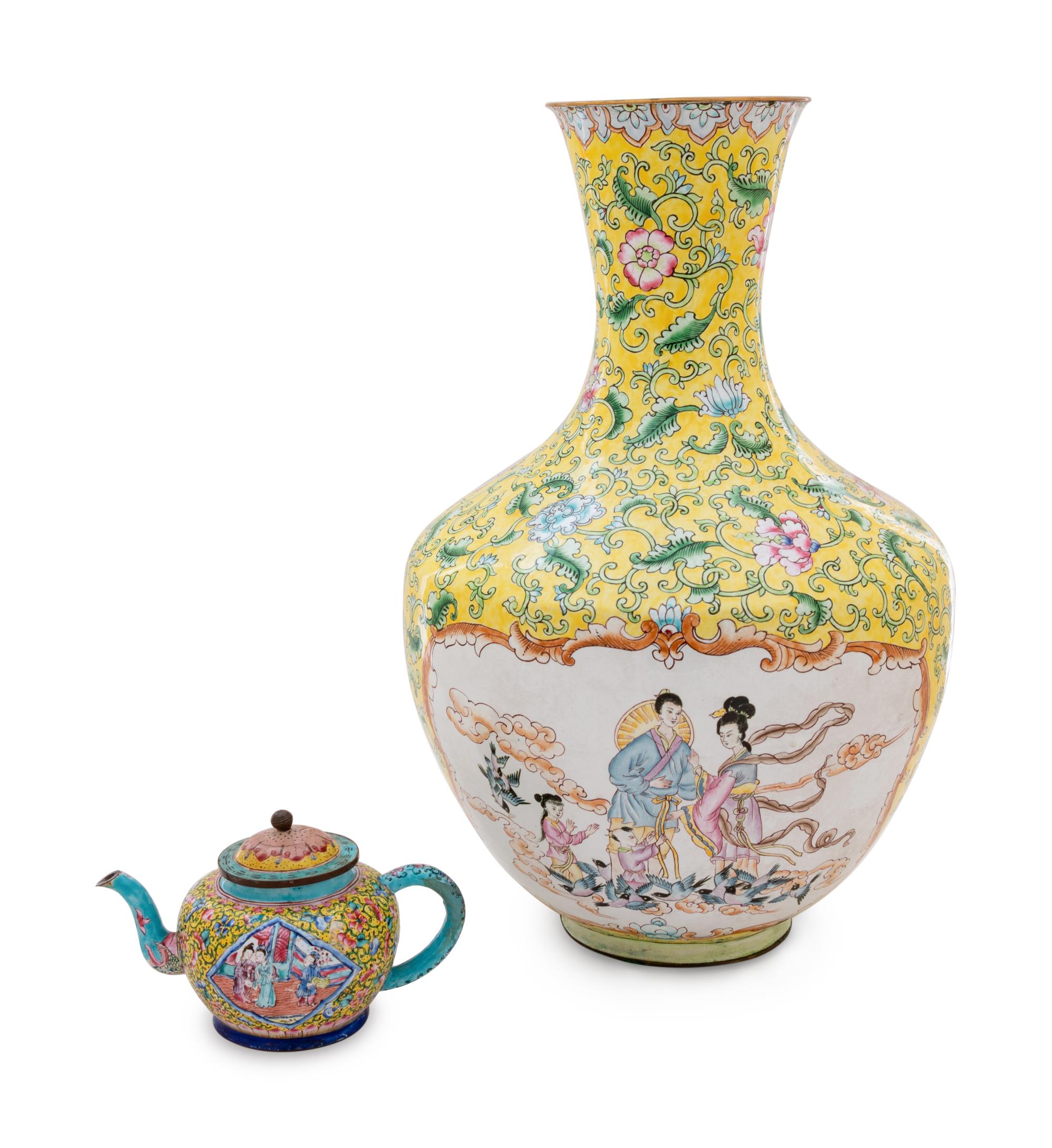 Two Chinese Canton Enamel on Copper Articles