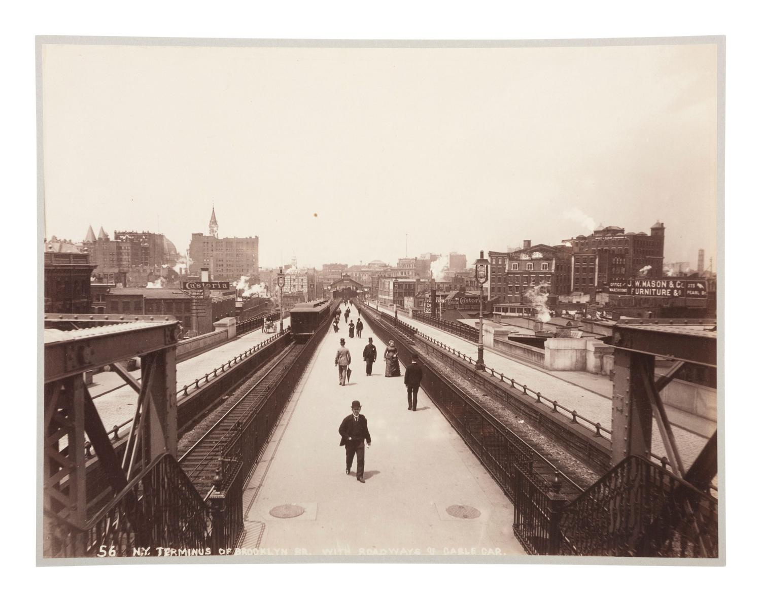 New York -- Brooklyn Bridge Terminus of Brooklyn Br. with Roadways & Cable Car. Ca early 1900s.