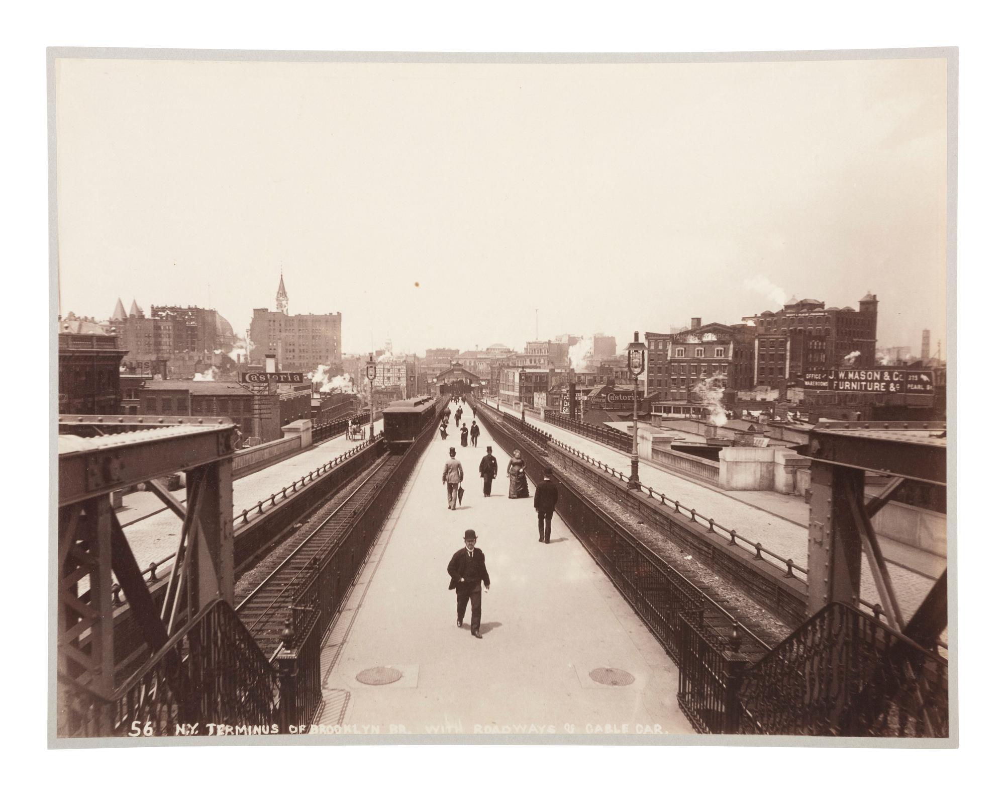 New York -- Brooklyn Bridge Terminus of Brooklyn Br. with Roadways & Cable Car. Ca early 1900s.