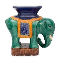 A Pair of Glazed Ceramic Elephant-Form Side Tables