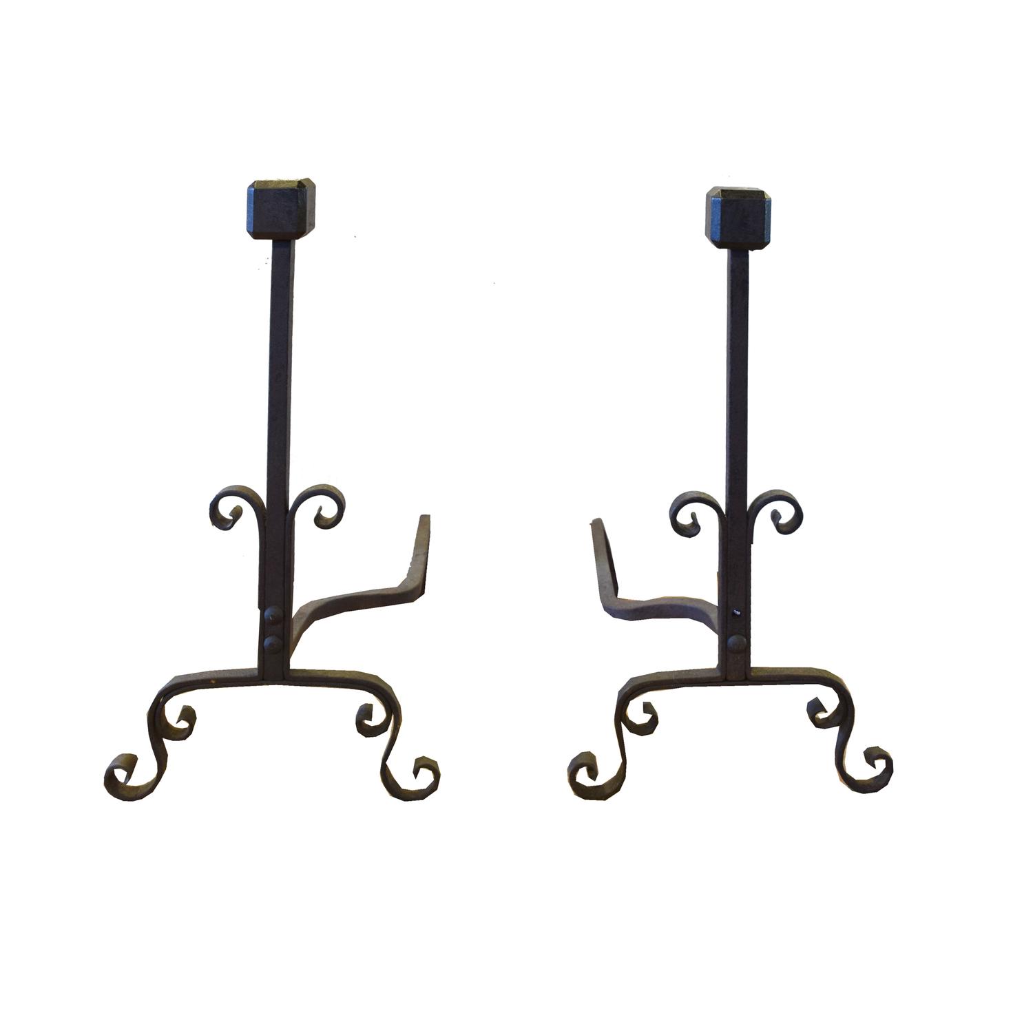 A Pair of Iron Andirons 13" W x 21.5" D x 24" H — Argentina, Circa 1920