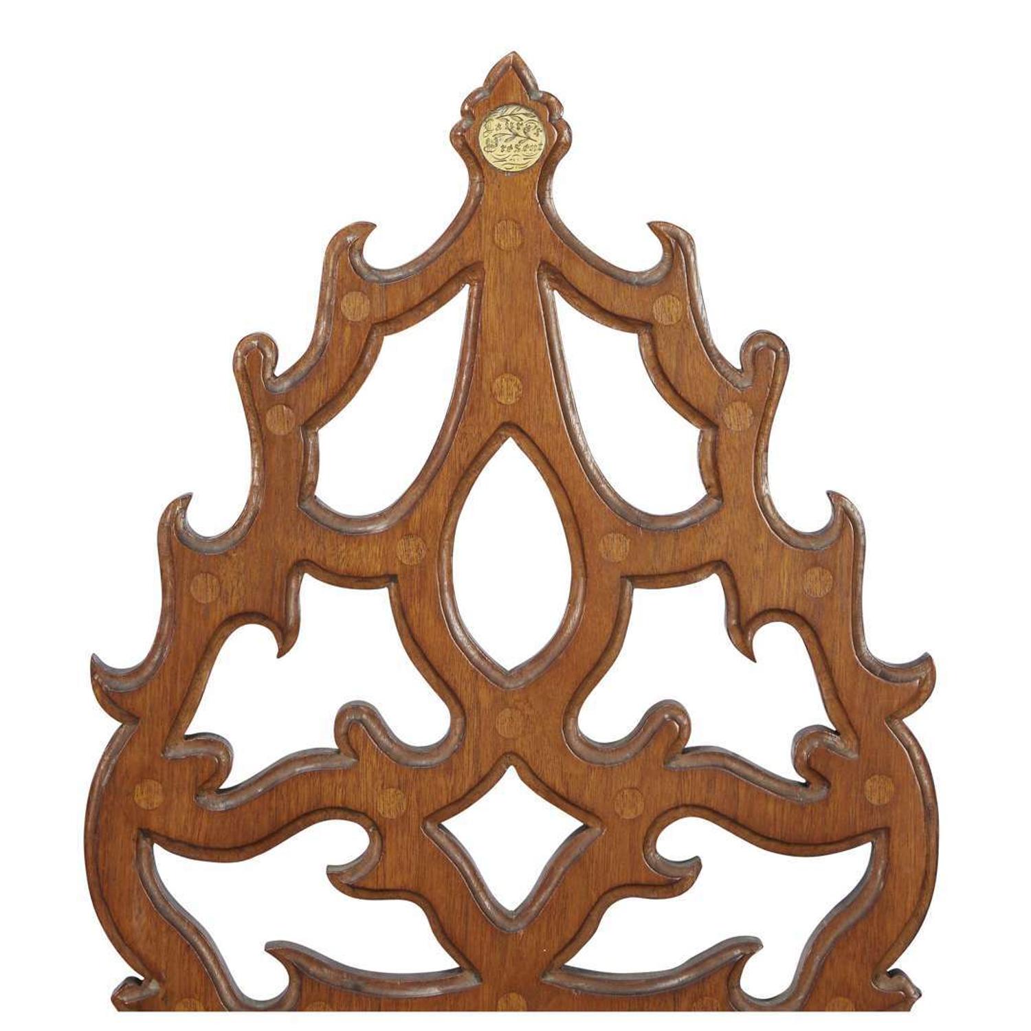 Gothic Revival inlaid walnut presentation hall chair Lancaster, PA area, mid-19th century