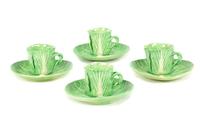 A Set of Four Dodie Thayer Lettuce Ware Cups and Saucers Height of cup 2 3/4 inches.