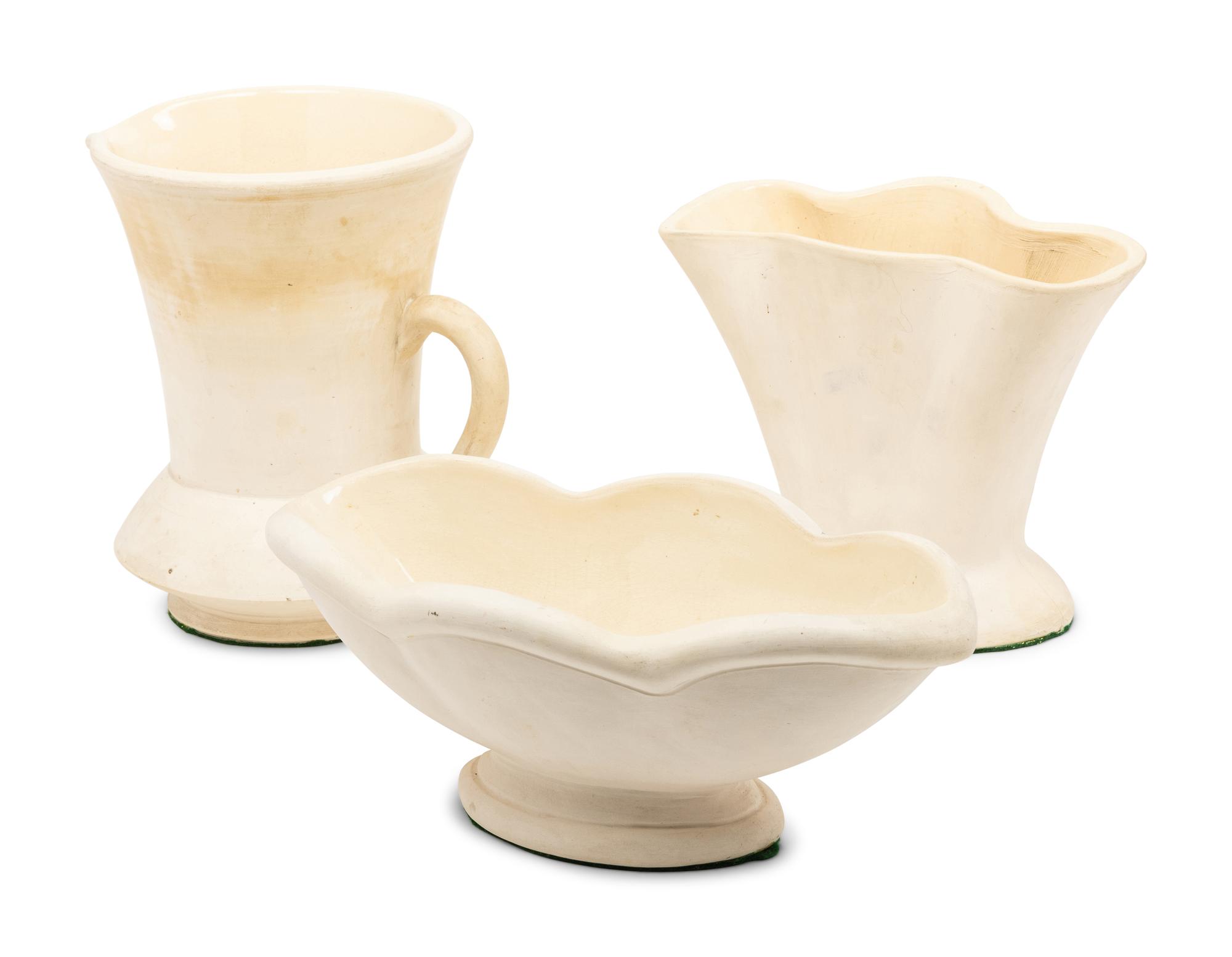 Three English White-Glazed Pottery Table Articles