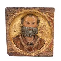 A Continental Painted and Gilt Cabinet Panel in an Acrylic Frame