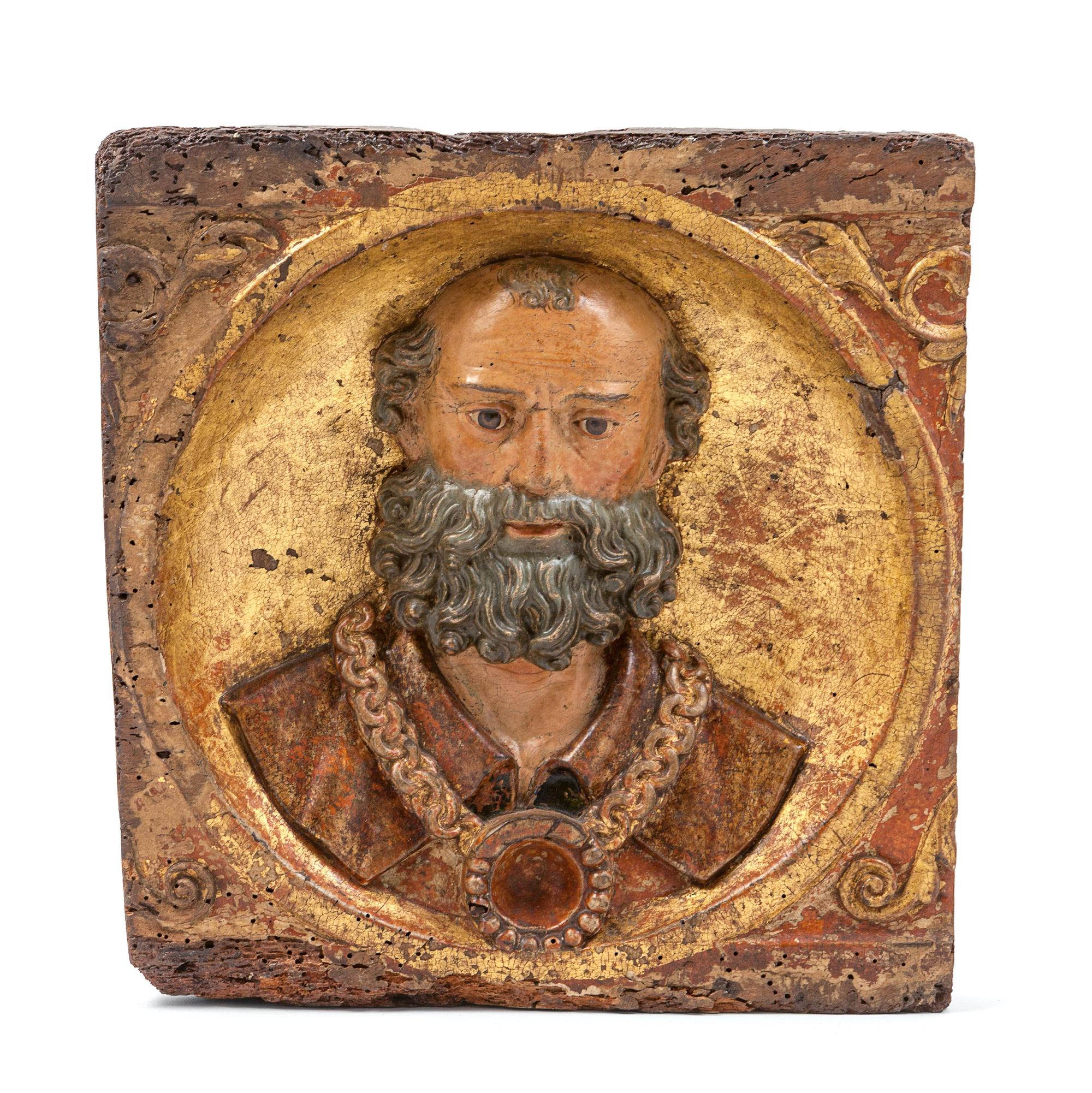 A Continental Painted and Gilt Cabinet Panel in an Acrylic Frame