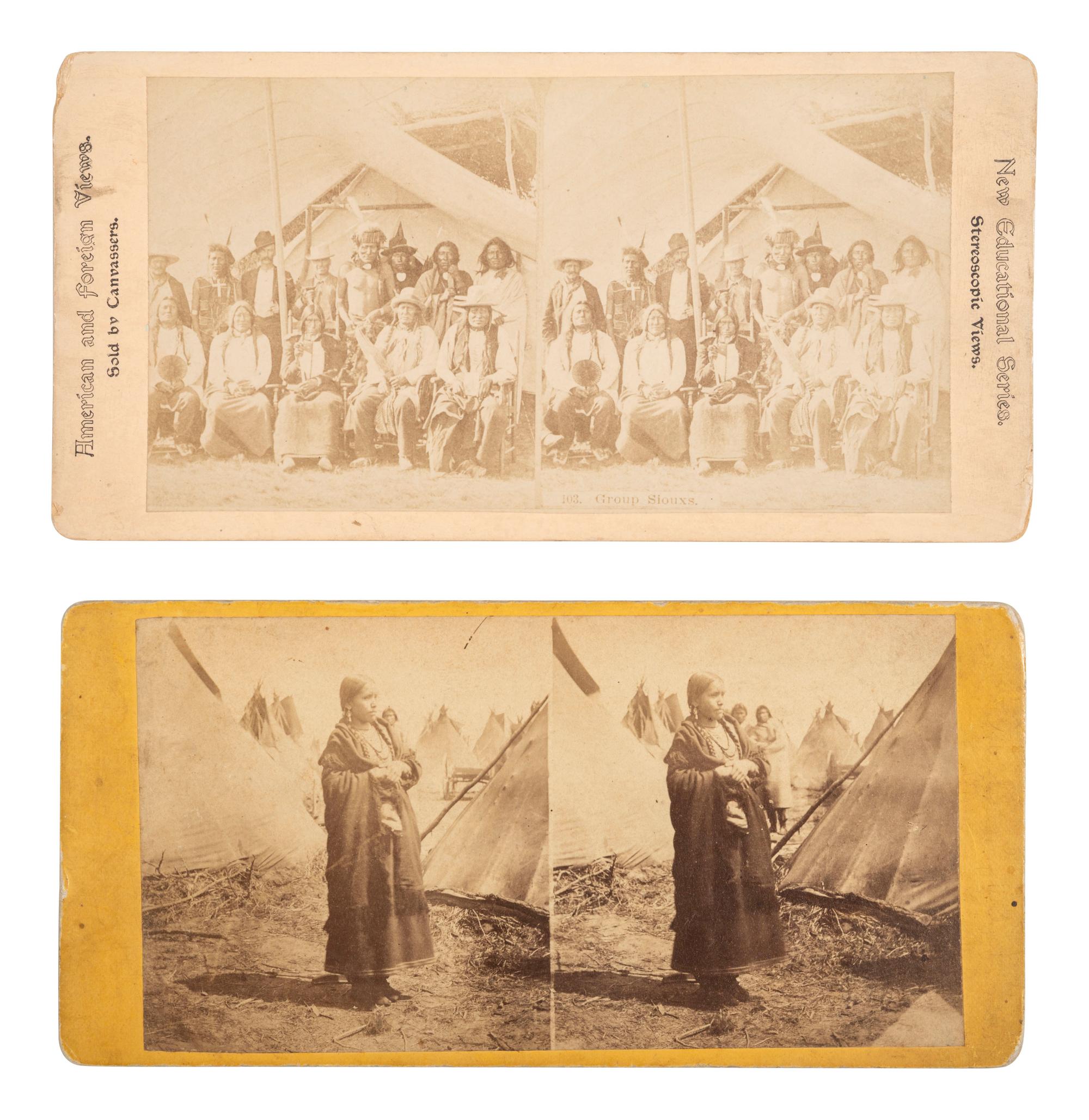 [NATIVE AMERICANS] 5 stereoviews, feat. image of noted Sioux Chiefs incl. Rain-in-the-Face and Gall