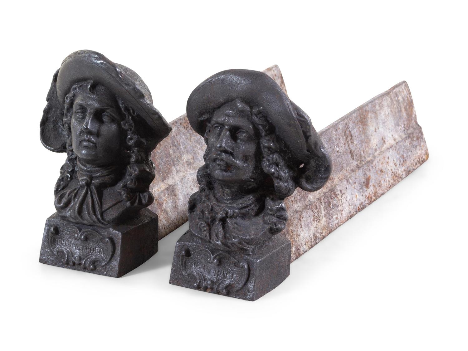 A Pair of French Cast Metal Figural Andirons