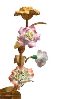 A Pair of Porcelain and Gilt Metal Four-Light Candelabra