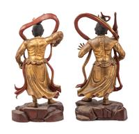 A Pair of Chinese Gilt Lacquered Wood Figures of Guardians