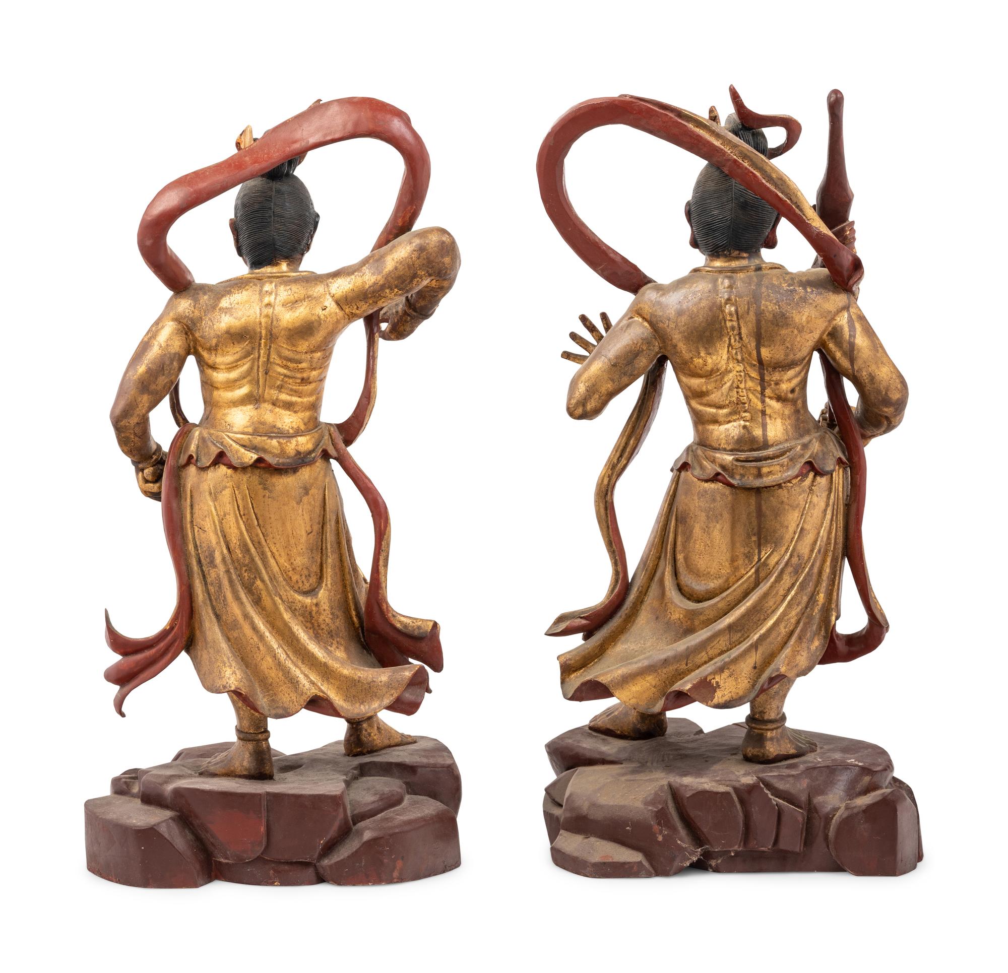 A Pair of Chinese Gilt Lacquered Wood Figures of Guardians