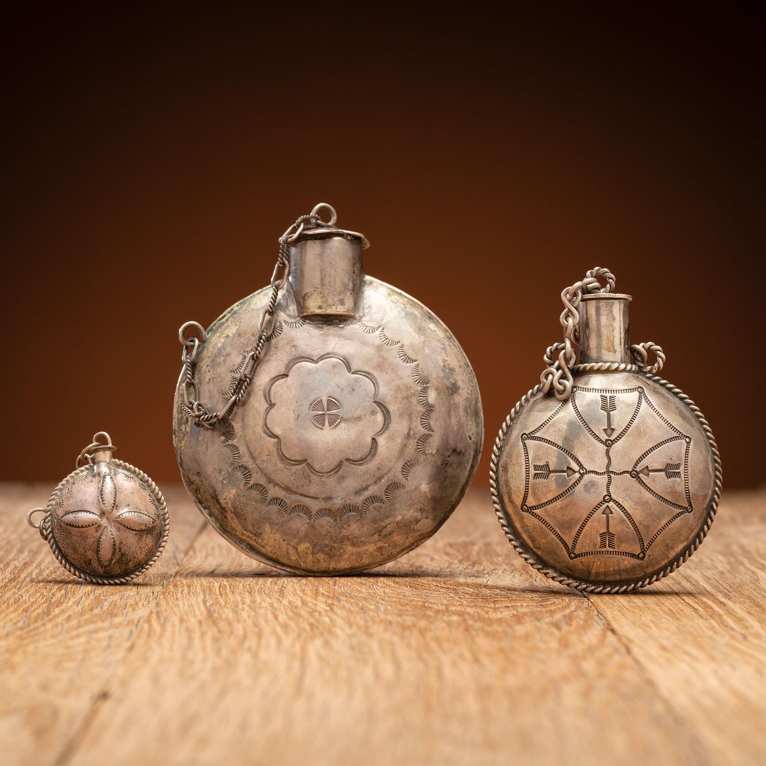 Navajo Stamped Silver Tobacco Canteens