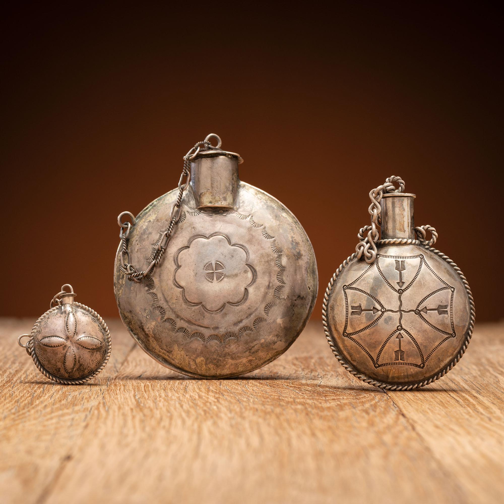 Navajo Stamped Silver Tobacco Canteens