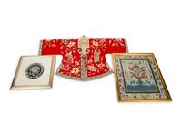 Two Chinese Framed Embroideries and A Child's Embroidered Silk Robe — EARLY 20TH CENTURY