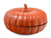 A Large Burmese Red and Black Lacquered Pumpkin-Form Storage Box