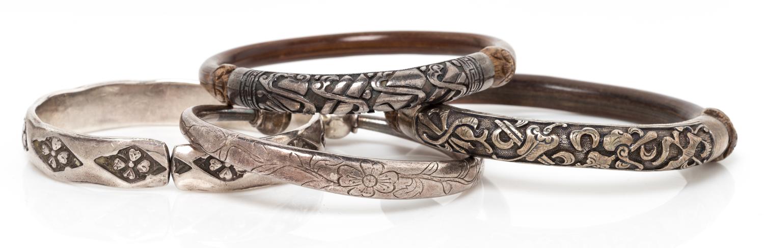 A Collection of Silver and Bamboo Bangle Bracelets, 119.90 dwts.