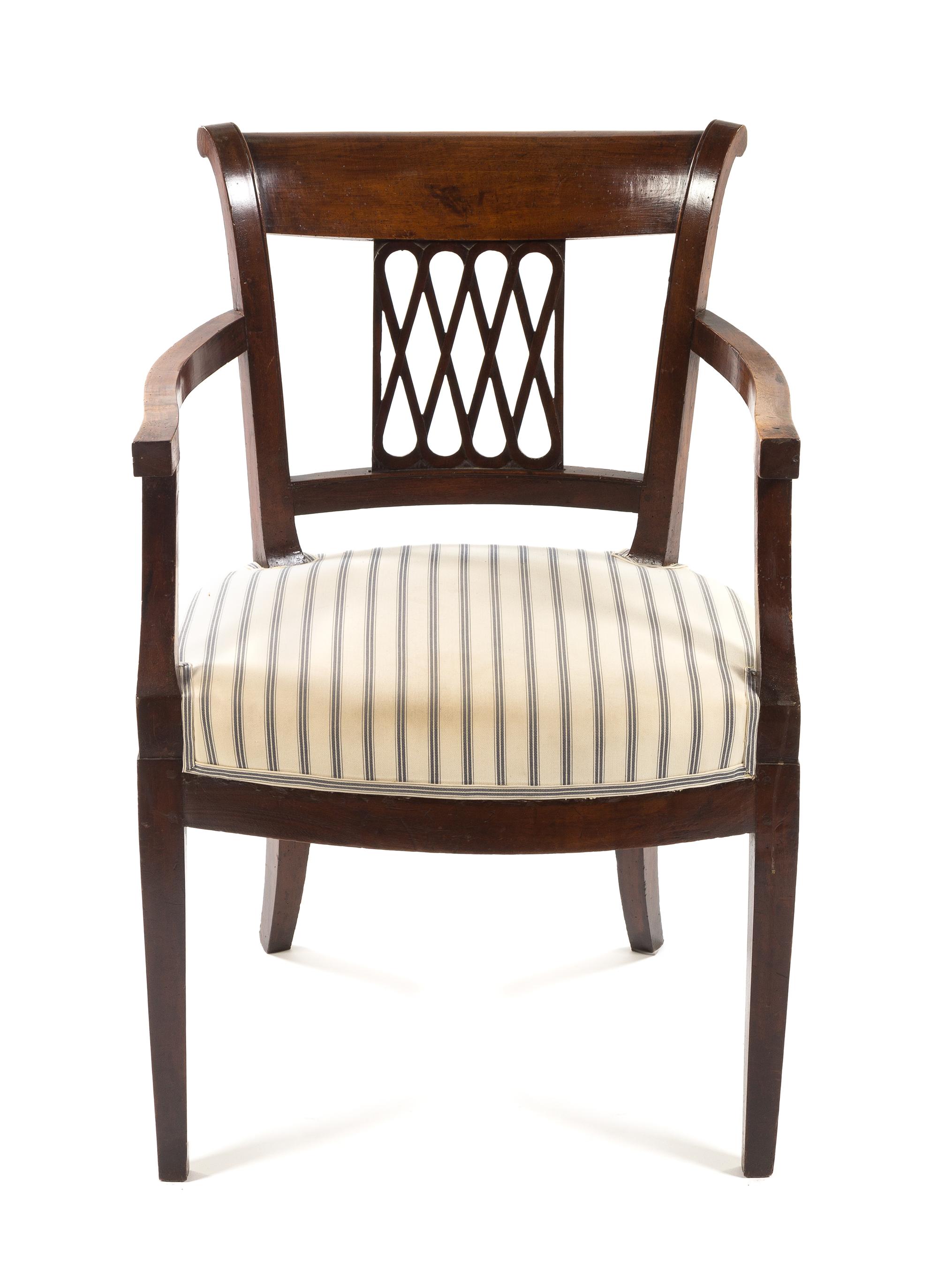 An Italian Walnut Armchair Height 33 1/2 inches. — LATE 18TH CENTURY