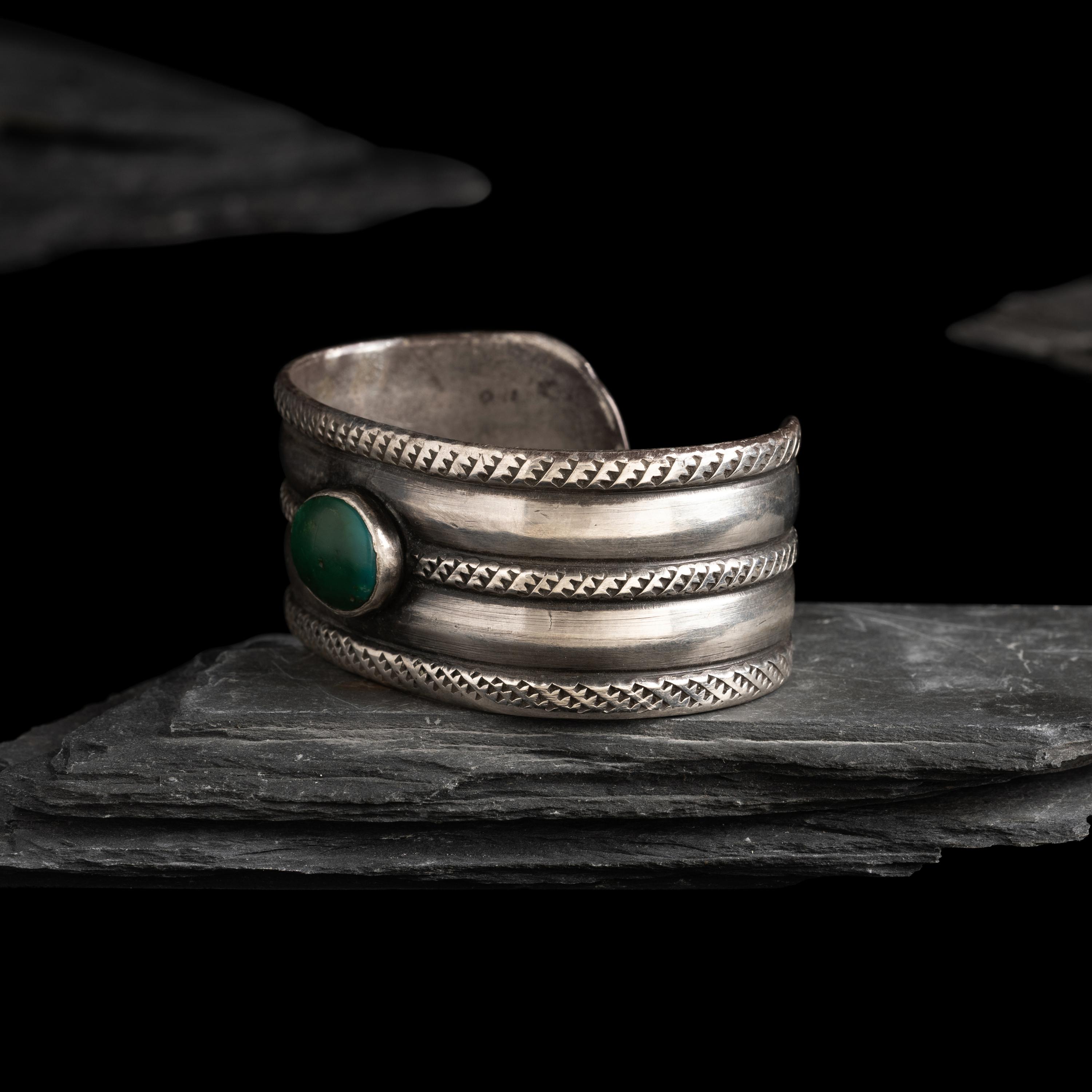 Early Navajo Ingot and Cerillos Turquoise Cuff Bracelet