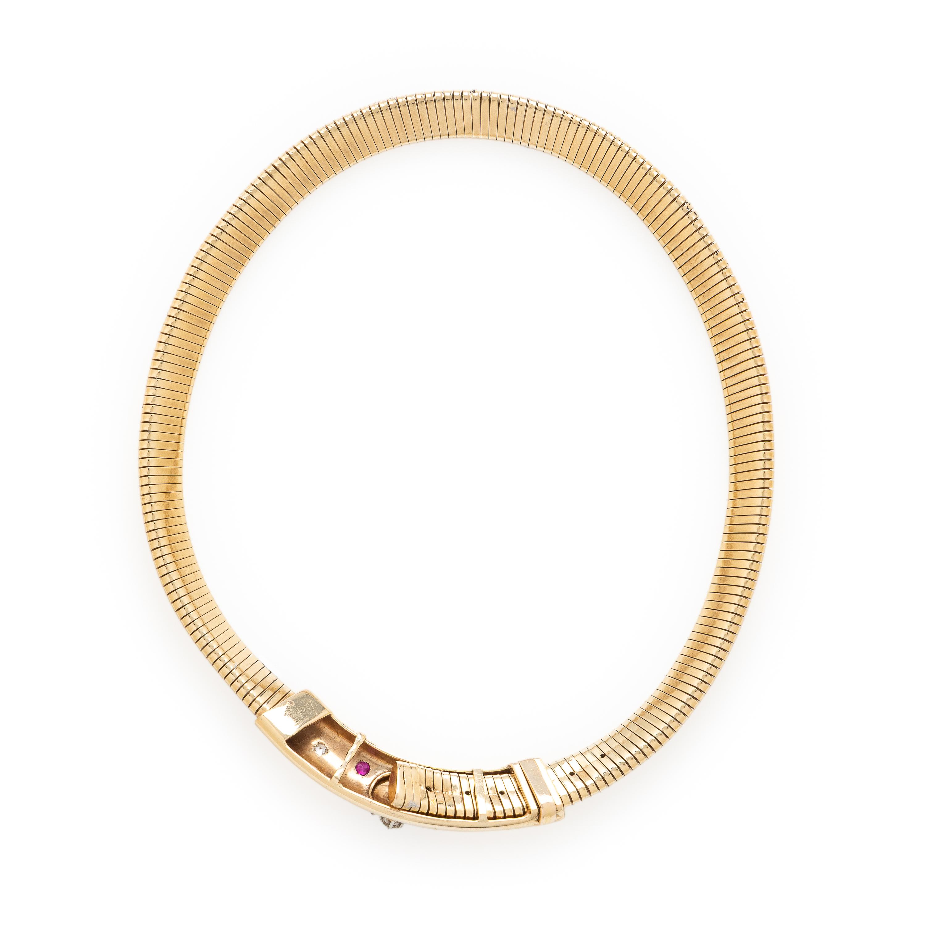 Diamond, Ruby, and Yellow Gold Tubogas Necklace