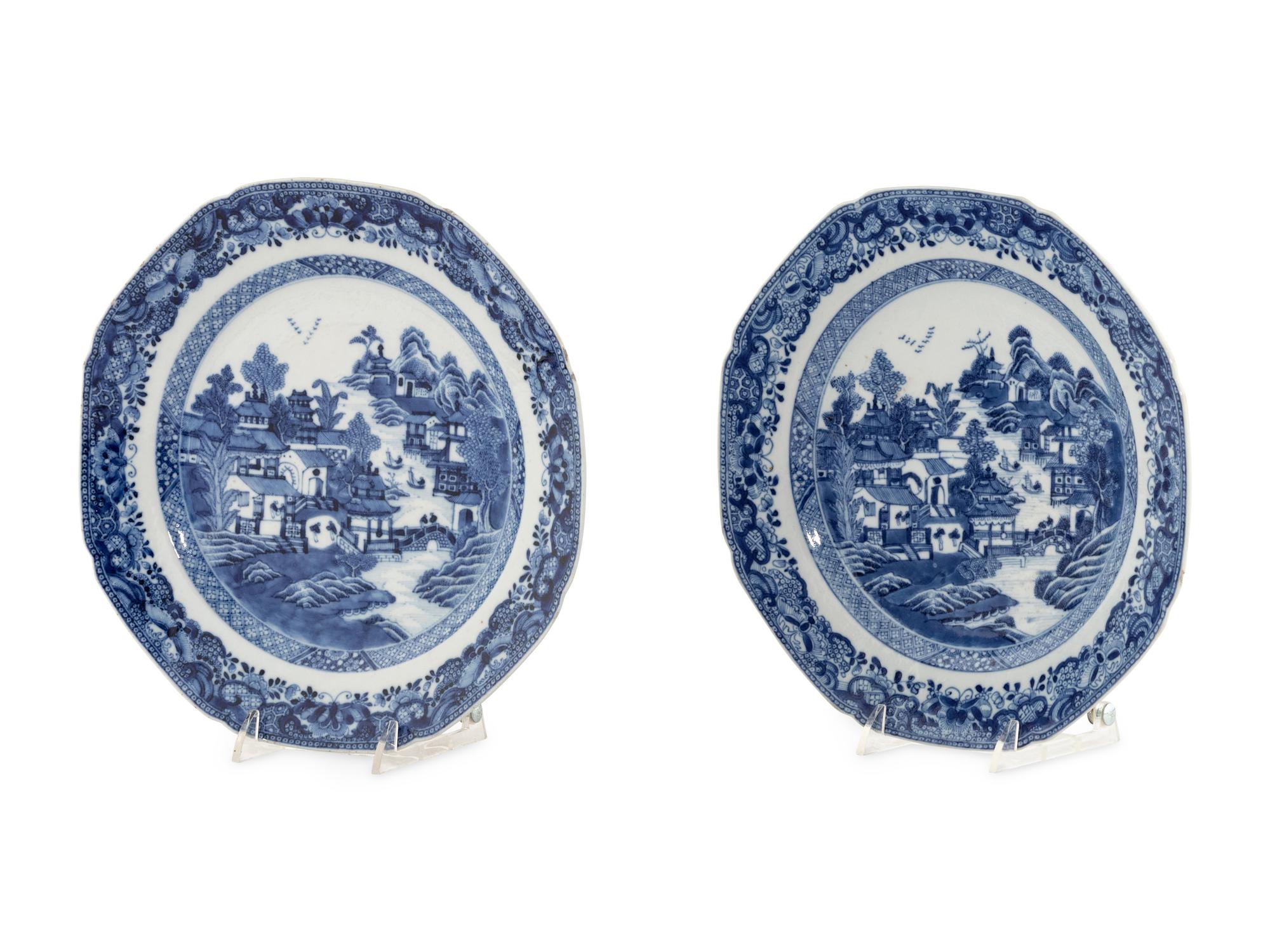 A Pair of Chinese Export Blue and White Porcelain Plates