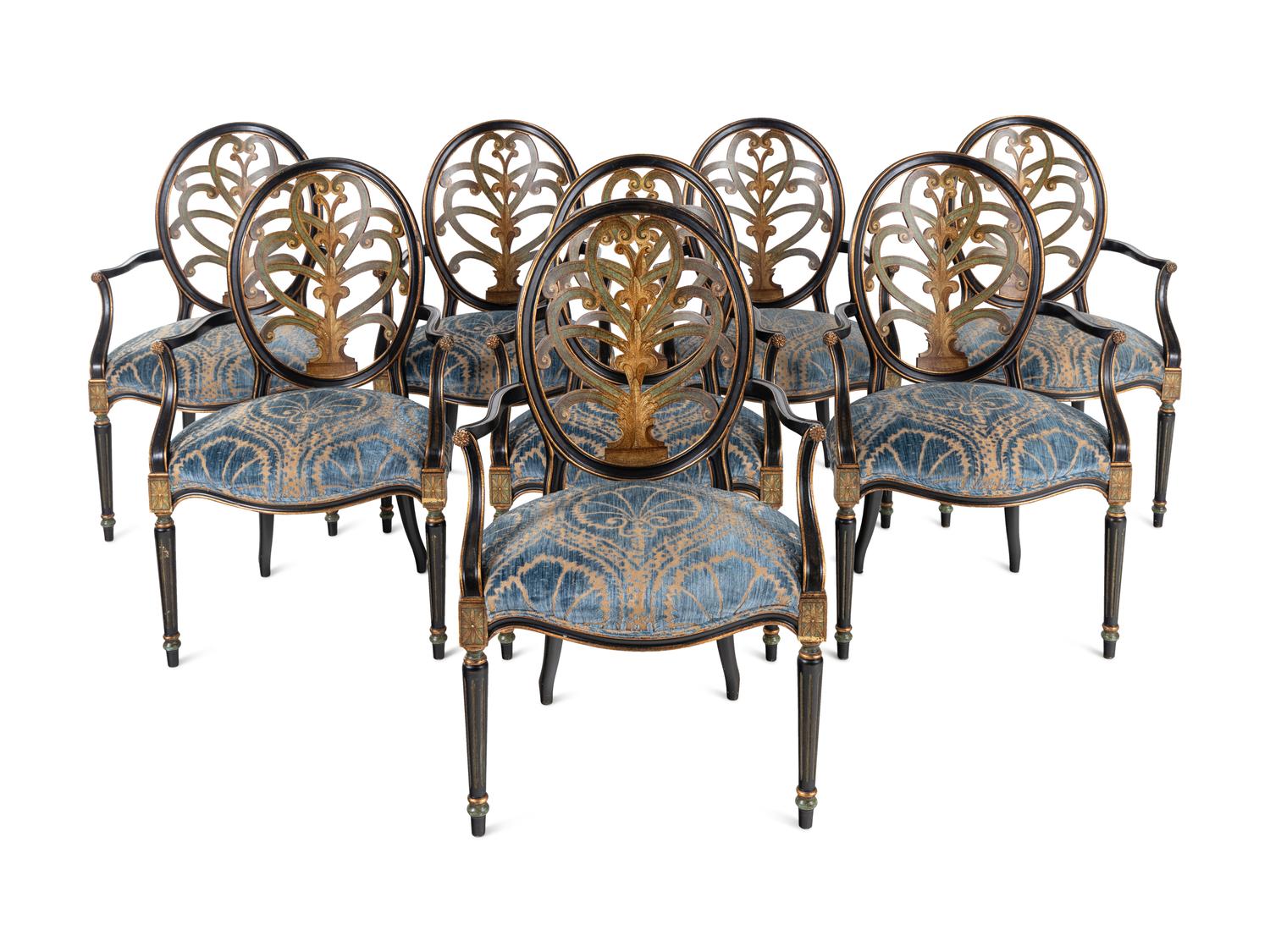 A Set of Eight Galimberti Lino Italian Painted Dining Chairs