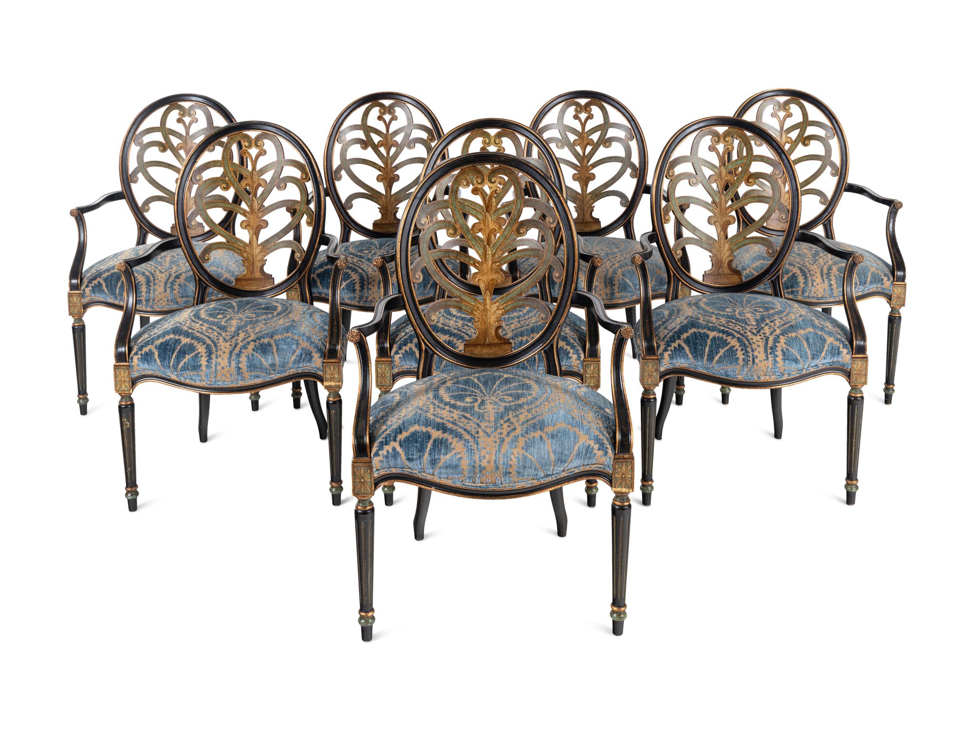 A Set of Eight Galimberti Lino Italian Painted Dining Chairs