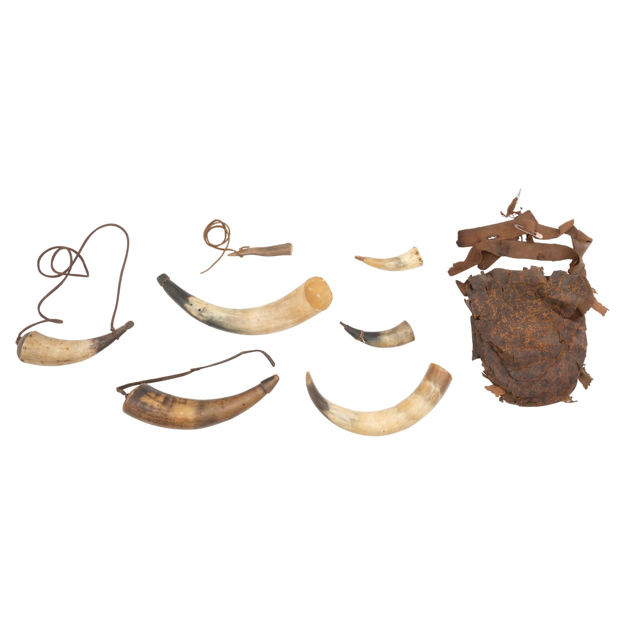 Group of Powder Horns and Relic Possibles Bag