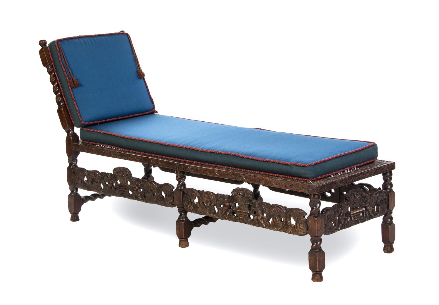 A Charles II Walnut Recamier, SECOND HALF 17TH CENTURY, Width 70 inches. — SECOND HALF 17TH CENTURY,