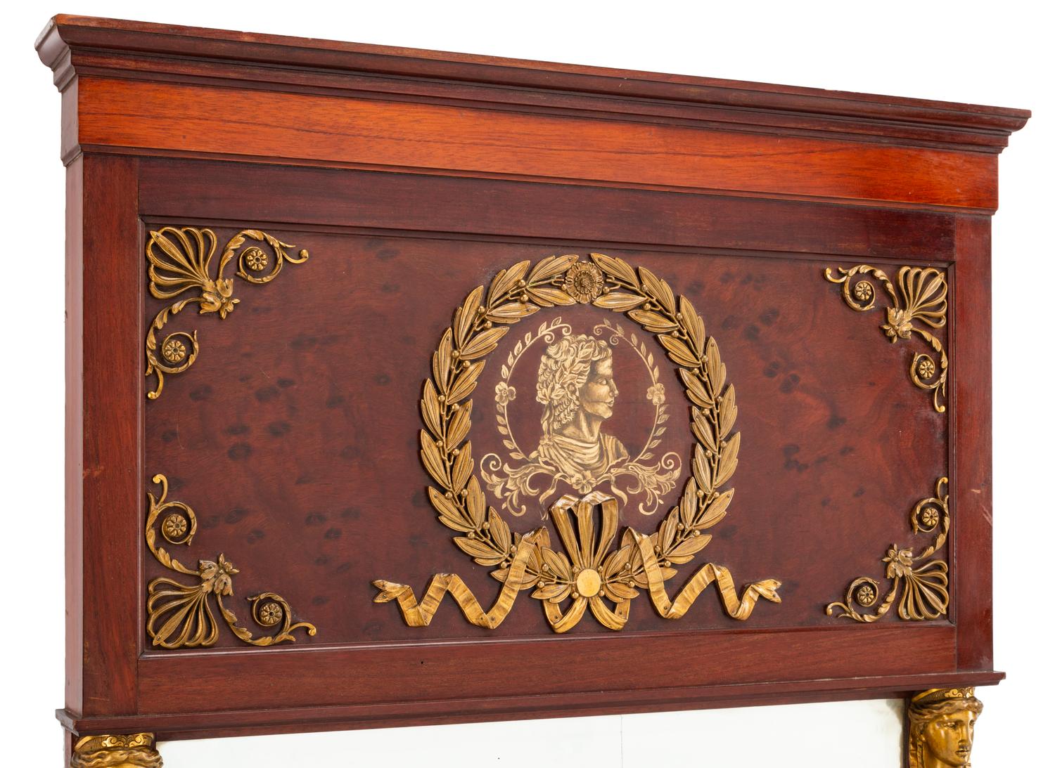 An Empire Style Gilt Bronze Mounted Mahogany Pier Mirror