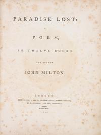 MILTON, JOHN. Paradise Lost: A Poem, in Twelve Books. London, 1794. 2 vols. With 12 plates.