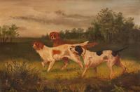 A Naive Folk Art Painting of Spaniels on the Hunt, signed Hellawell