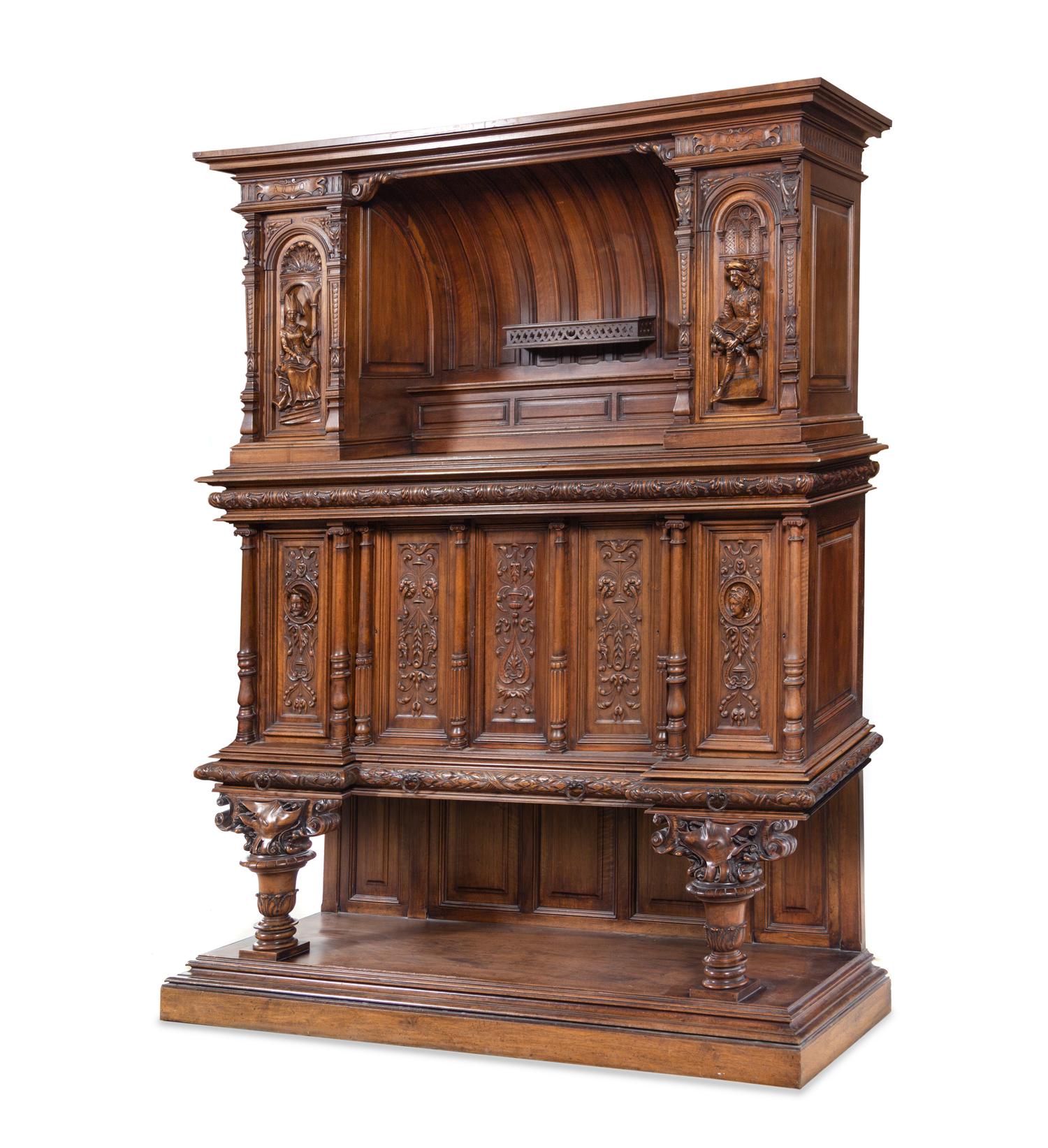 A French Renaissance Revival Carved Walnut Cabinet