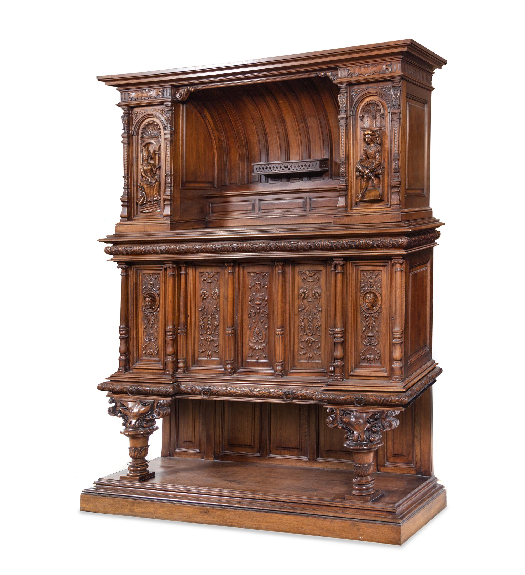A French Renaissance Revival Carved Walnut Cabinet