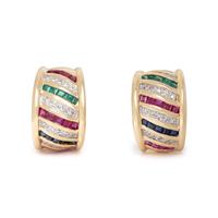 YELLOW GOLD, DIAMOND AND MULTIGEM EARCLIPS
