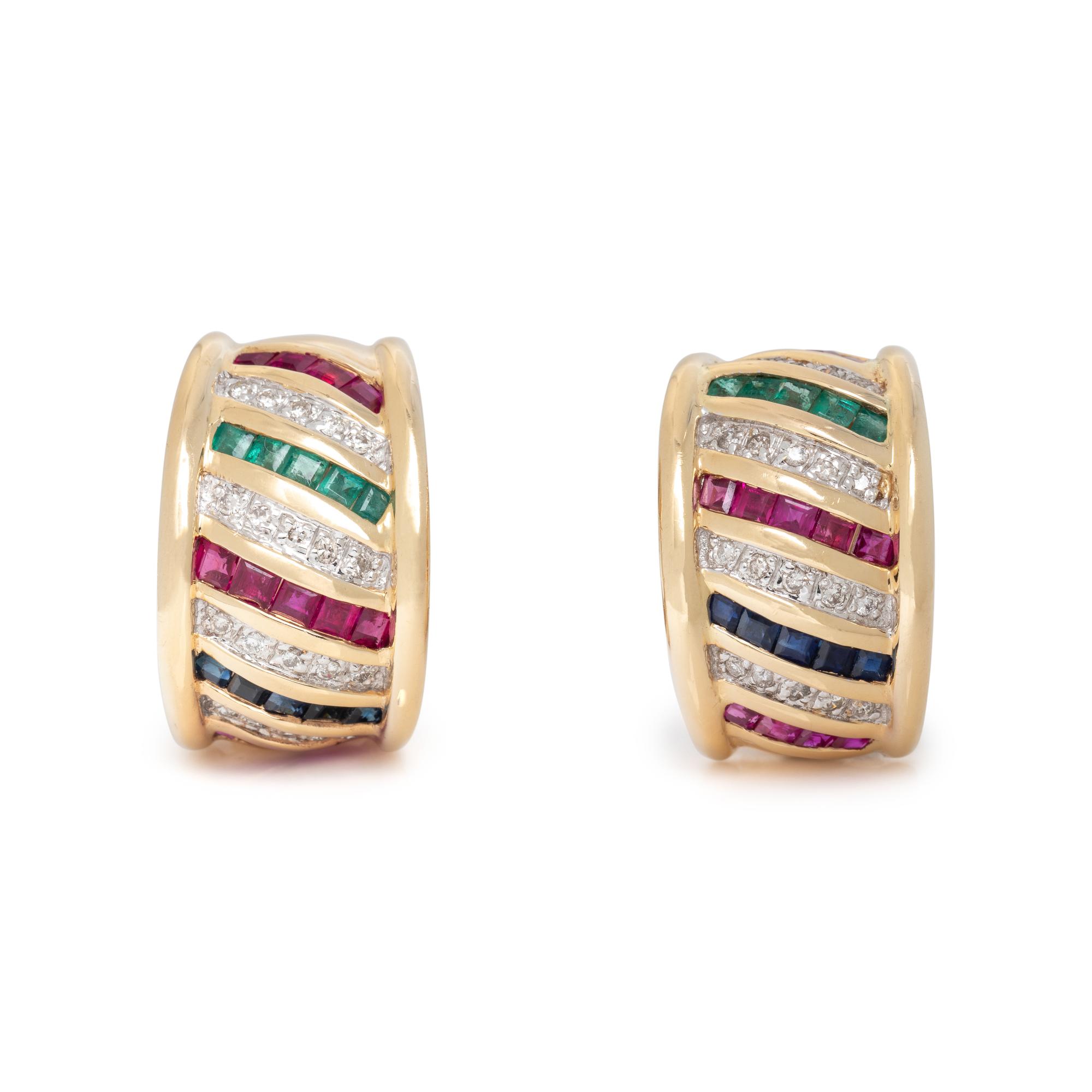YELLOW GOLD, DIAMOND AND MULTIGEM EARCLIPS
