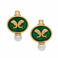 Elizabeth Gage, Enamel, Pearl, and Diamond Earrings