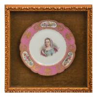 A Group of Seven Framed Sèvres Style Porcelain Plates